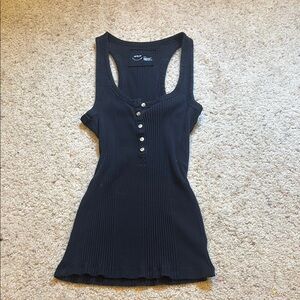 Aerie Black Tank with Buttons